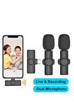 Type-c İkili Kablosuz Telefon Uyumlu Yaka Mikrofonu Çift Mikrofon Ile Youtube Facebook Vlog Tiktok