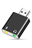 Usb 7.1 Kanal Stereo Ses Kartı Kulaklık Mikrofon Girişli Dönüştürücü Aux 3.5 mm Jack Çevirici Siyah