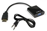 HDMI To VGA Çevirici Donma Takılma Yapmaz Dönüştürücü Kablo + Ses Kablosu Destekli