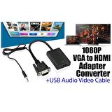 1080P Full HD Vga To Hdmı Çevirici Görüntü Ve Ses Aktarıcı Kablo + Audio Ses Çevirici Adaptör