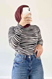 Bisiklet Yaka Ebru Desenli Body Siyah