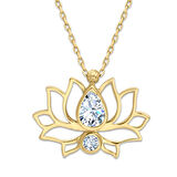 Beyaz Taşlı Altın Lotus Çiçeği Kolye