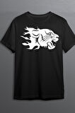 Kaplan Pamuklu Likralı T-shirt (Beyaz Desenli Siyah) L Beden