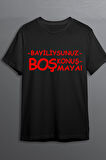 Bayiliysunuz Boş Konuşmaya Baskılı Pamuklu Likralı T-shirt (Kırmızı Yazılı Siyah) M Beden