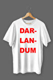 Darlandum Baskılı Pamuklu Likralı T-shirt (Kırmızı Yazılı Beyaz) XL Beden