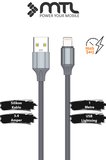 3.4A USB to iPhone Lightning Silikon Hızlı Şarj ve Data Aktarım Kablosu 1 Metre Gri MT2432