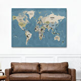 Harita Sepeti Dünya Haritası Kanvas Tablo Ülke Başkentli ve Okyanus Detaylı Tablo 2743