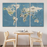 Harita Sepeti Dünya Haritası Kanvas Tablo Ülke Başkentli ve Okyanus Detaylı Tablo 2743