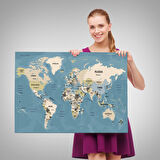 Harita Sepeti Dünya Haritası Kanvas Tablo Ülke Başkentli ve Okyanus Detaylı Tablo 2743