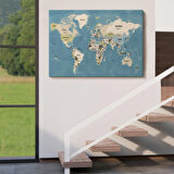 Harita Sepeti Dünya Haritası Kanvas Tablo Ülke Başkentli ve Okyanus Detaylı Tablo 2743