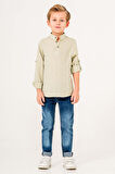 Uzun Kol Yarım Düğmeli 2 Parça Erkek Çocuk Gömlekli Takım
