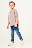 Uzun Kol Yarım Düğmeli 2 Parça Erkek Çocuk Gömlekli Takım