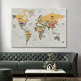 Harita Sepeti Türkçe Dünya Haritası Kanvas Tablo Ülke Başkentli ve Okyanus Detaylı Tablo 2744