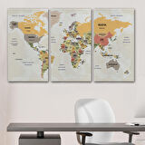 Harita Sepeti Türkçe Dünya Haritası Kanvas Tablo Ülke Başkentli ve Okyanus Detaylı Tablo 2744