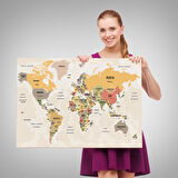 Harita Sepeti Türkçe Dünya Haritası Kanvas Tablo Ülke Başkentli ve Okyanus Detaylı Tablo 2744