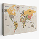 Harita Sepeti Türkçe Dünya Haritası Kanvas Tablo Ülke Başkentli ve Okyanus Detaylı Tablo 2744