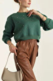 Şardonlu İncili Üç İp Sweatshirt