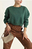 Şardonlu İncili Üç İp Sweatshirt