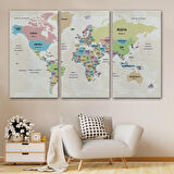Harita Sepeti Türkçe Dünya Haritası Kanvas Tablo Ülke Başkentli ve Okyanus Detaylı Tablo 2748