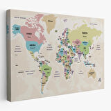 Harita Sepeti Türkçe Dünya Haritası Kanvas Tablo Ülke Başkentli ve Okyanus Detaylı Tablo 2748