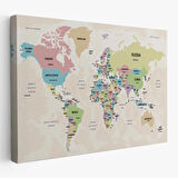 Harita Sepeti Dünya Haritası Kanvas Tablo Ülke Başkentli ve Okyanus Detaylı Tablo 2749