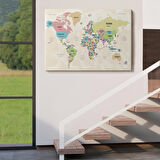 Harita Sepeti Dünya Haritası Kanvas Tablo Ülke Başkentli ve Okyanus Detaylı Tablo 2749