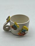 El Boyaması Burgu Kulp Kelebekli Mug