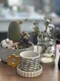 Altın Çiçek Kulp Yatay Çizgili Mug Kupa