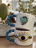 Burgu Kulp Gold Detay Göz 4 Noktalı Kalpli Mug Kupa Fincan