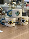 Burgu Kulp Gold Detay Göz 4 Noktalı Kalpli Mug Kupa Fincan