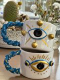 Burgu Kulp Gold Detay Göz 4 Noktalı Kalpli Mug Kupa Fincan