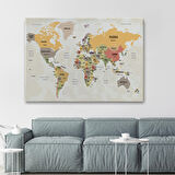 Harita Sepeti Dünya Haritası Kanvas Tablo Ülke Başkentli ve Okyanus Detaylı Tablo2751