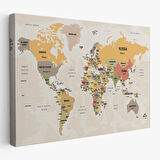 Harita Sepeti Dünya Haritası Kanvas Tablo Ülke Başkentli ve Okyanus Detaylı Tablo2751