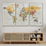 Harita Sepeti Dünya Haritası Kanvas Tablo Ülke Başkentli ve Okyanus Detaylı Tablo2751