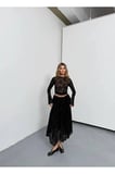 Tül Kabartmalı Astarlı Kloş Etek