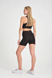 KADIN SİYAHİ RENK PEDLİ DESTEKLEYİCİ TOPARLAYICI FERMUARLI SPORCU CROP 
