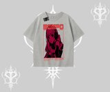 Oversize Tshirt Anime Waifu Kırmızı Grafik Desenli