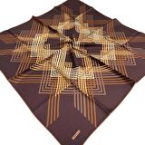 L'awilia Koyu Şarabi Çizgili Geometrik Desen Tivil İpek Eşarp 29011-21