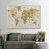 Harita Sepeti Türkçe Dünya Haritası Kanvas Tablo Ülke Başkentli ve Okyanus Detaylı Tablo 2764