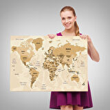 Harita Sepeti Türkçe Dünya Haritası Kanvas Tablo Ülke Başkentli ve Okyanus Detaylı Tablo 2764