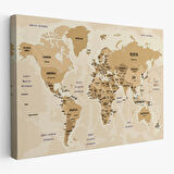 Harita Sepeti Türkçe Dünya Haritası Kanvas Tablo Ülke Başkentli ve Okyanus Detaylı Tablo 2764