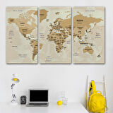 Harita Sepeti Türkçe Dünya Haritası Kanvas Tablo Ülke Başkentli ve Okyanus Detaylı Tablo 2764