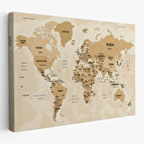 Harita Sepeti Dünya Haritası Kanvas Tablo Ülke Başkentli ve Okyanus Detaylı Tablo 2765