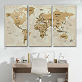 Harita Sepeti Dünya Haritası Kanvas Tablo Ülke Başkentli ve Okyanus Detaylı Tablo 2765