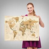 Harita Sepeti Dünya Haritası Kanvas Tablo Ülke Başkentli ve Okyanus Detaylı Tablo 2765