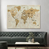 Harita Sepeti Dünya Haritası Kanvas Tablo Ülke Başkentli ve Okyanus Detaylı Tablo 2765