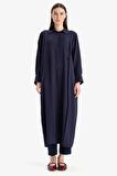 DeFacto Relax Fit Gömlek Yaka Cepli Basic Düz Uzun Kollu Maxi Elbise E4360AX25SPNV243