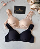 Louisa %85 Pamuklu Balesiz C Cup Toparlayıcı Penye Kalın Askılı 2'li Sütyen