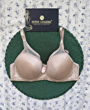 Evelyn Parlak Saten Çizgi Detaylı C cup Balenli Desteksiz Önü Tül Detaylı Şık Sütyen