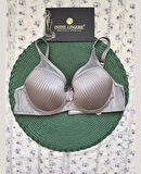 Evelyn Parlak Saten Çizgi Detaylı C cup Balenli Desteksiz Önü Tül Detaylı Şık Sütyen